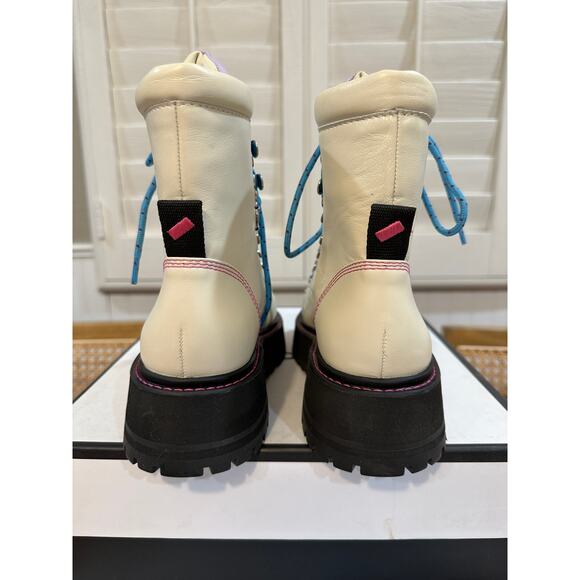 Larroude Jordan Low Combat Boots Kidskin Leather Ivory Violet Size 5.5 or 6 NIB - Picture 10 of 16